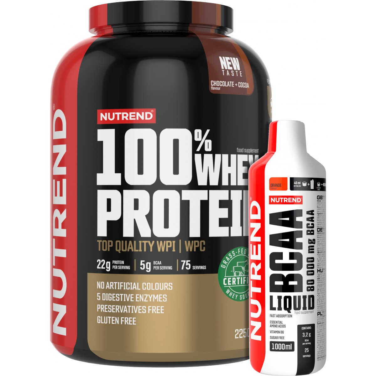 100 % Whey Protein (2250 g) + BCAA Liquid ZDARMA! - Nutrend